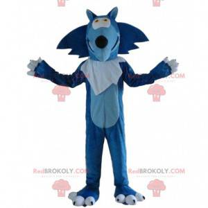 Mascote de lobo azul e branco, fantasia de lobo gigante -