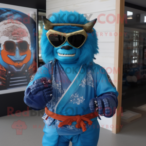 Blå Samurai maskot drakt...