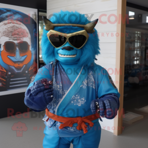 Blauer Samurai Maskottchen...