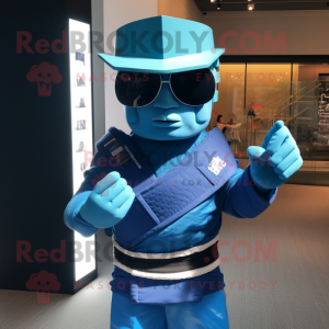 Blauer Samurai Maskottchen...