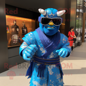 Blå Samurai maskot kostym...