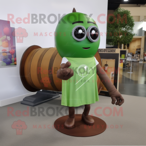 Olive Human Cannon Ball mascot costume character dressed with a V-Neck Tee and Reading glasses