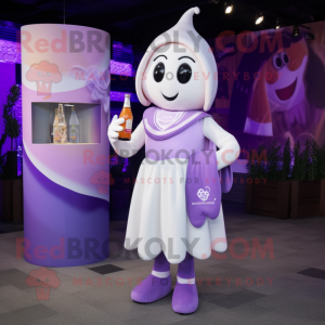 Lavender Champagne mascot costume character dressed with a A-Line Dress and Wraps