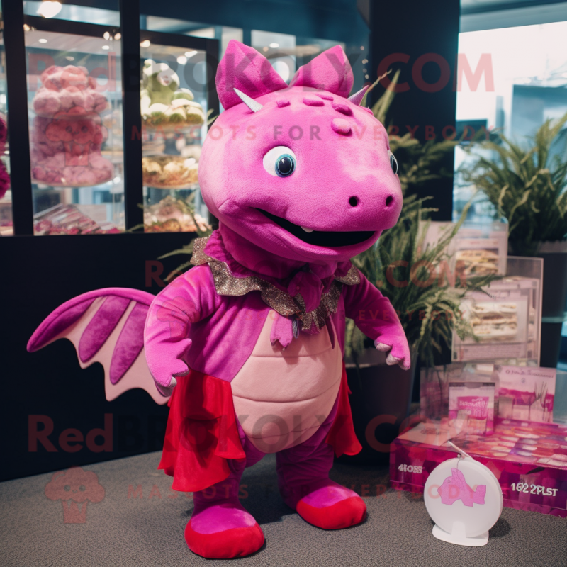 Magenta Axolotls mascot costume character dressed with a Shift Dress and Coin purses