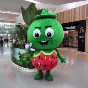 Forest Green Watermelon mascot costume character dressed with a Mini Dress and Bracelet watches