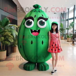 Forest Green Watermelon mascot costume character dressed with a Mini Dress and Bracelet watches
