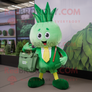 Green Beet mascot costume character dressed with a Culottes and Wallets