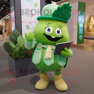 Green Beet mascot costume character dressed with a Culottes and Wallets