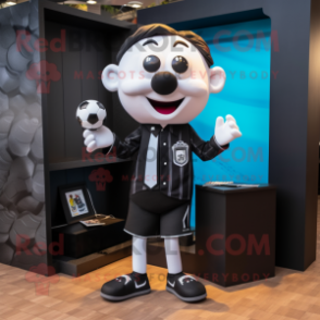 Black Soccer Goal mascot costume character dressed with a Blouse and Pocket squares