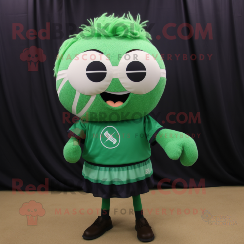 Forest Green Volleyball Ball mascot costume character dressed with a Wrap Skirt and Eyeglasses