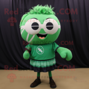 Forest Green Volleyball Ball mascot costume character dressed with a Wrap Skirt and Eyeglasses