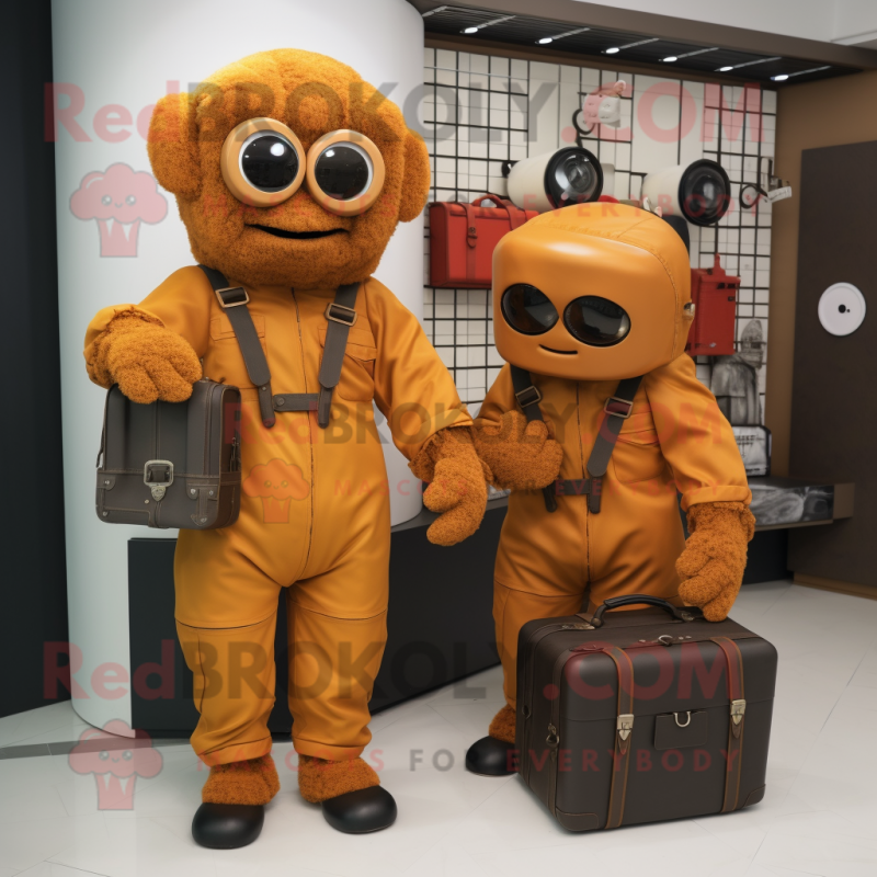 Rust Television mascot costume character dressed with a Jumpsuit and Handbags