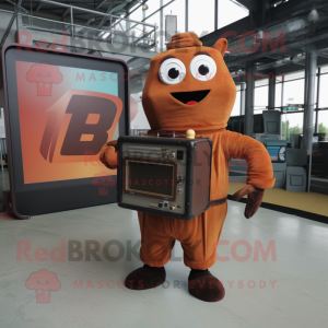 Rust Television mascot costume character dressed with a Jumpsuit and Handbags