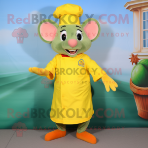 Lemon Yellow Ratatouille mascot costume character dressed with a Bermuda Shorts and Caps