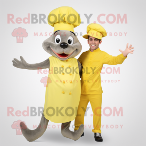 Lemon Yellow Ratatouille mascot costume character dressed with a Bermuda Shorts and Caps