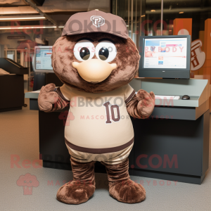 Brown Computer mascot costume character dressed with a Baseball Tee and Tote bags