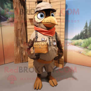 Brown Woodpecker mascot costume character dressed with a Cargo Shorts and Tie pins