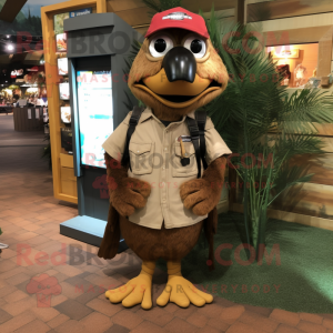 Brown Woodpecker mascot costume character dressed with a Cargo Shorts and Tie pins