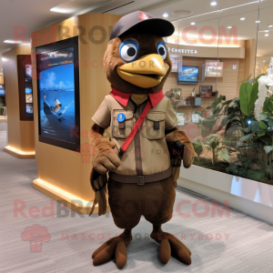 Brown Woodpecker mascot costume character dressed with a Cargo Shorts and Tie pins