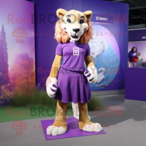 Purple Smilodon mascot costume character dressed with a Pencil Skirt and Anklets