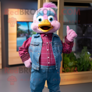 Magenta Gosling mascot costume character dressed with a Chambray Shirt and Bracelets