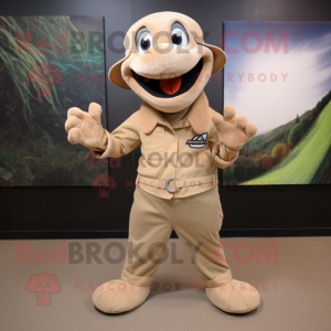 Tan Python mascot costume character dressed with a Corduroy Pants and Caps