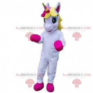 Mascotte de licorne blanche et rose, costume féérique -