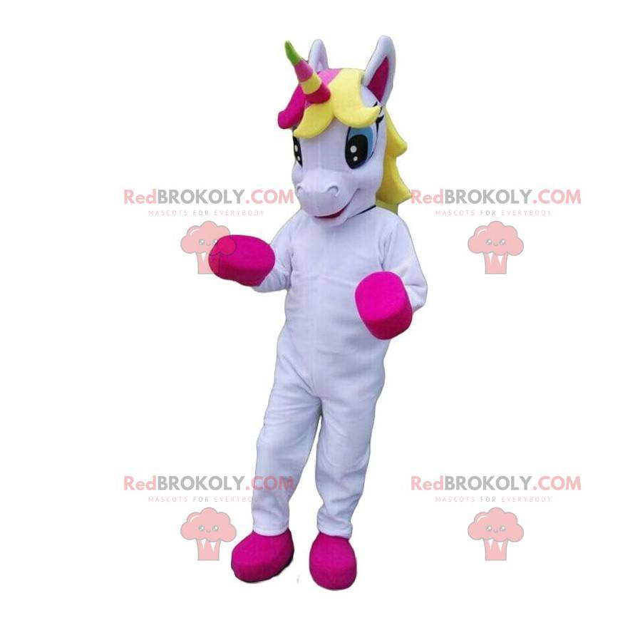 Mascotte unicorno bianco e rosa, costume da fata -