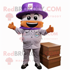 Lavender Lasagna mascot costume character dressed with a Cargo Pants and Hat pins