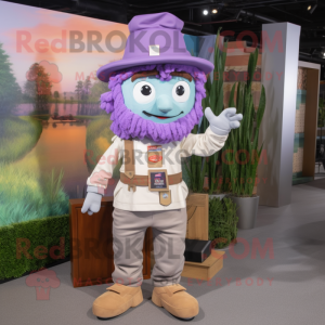 Lavender Lasagna mascot costume character dressed with a Cargo Pants and Hat pins