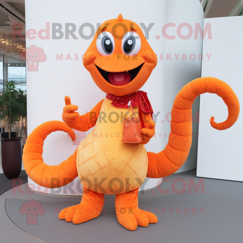 Orange Hydra mascot costume character dressed with a Flare Jeans and Handbags