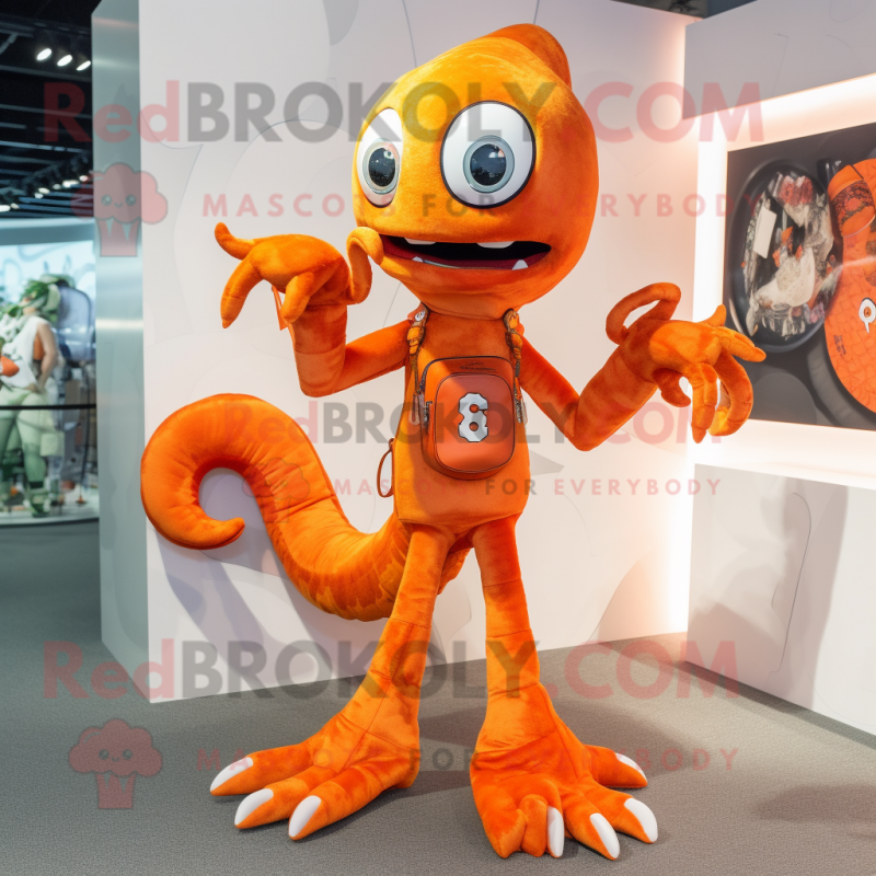 Orange Hydra mascot costume character dressed with a Flare Jeans and Handbags