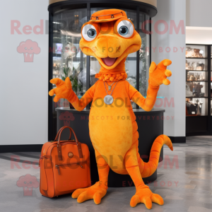 Orange Hydra mascot costume character dressed with a Flare Jeans and Handbags