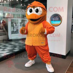 Rust Mandarin mascot costume character dressed with a Joggers and Bracelet watches