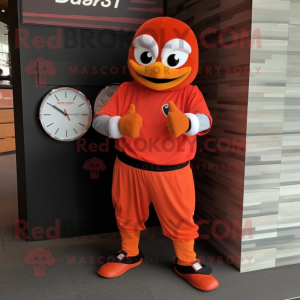 Rust Mandarin mascot costume character dressed with a Joggers and Bracelet watches