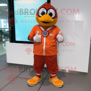 Rust Mandarin mascot costume character dressed with a Joggers and Bracelet watches