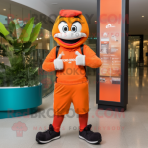 Rust Mandarin mascot costume character dressed with a Joggers and Bracelet watches