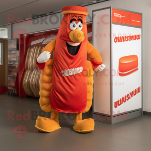 nan Currywurst mascot costume character dressed with a Vest and Shoe laces