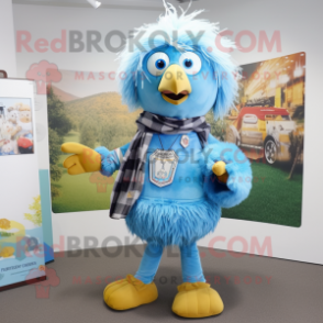 Sky Blue Scarecrow mascot costume character dressed with a Rugby Shirt and Scarf clips