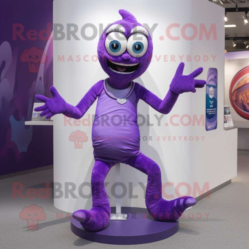 Purple Contortionist mascot costume character dressed with a Shorts and Necklaces Purple Contortionist mascot costume character dressed with a Shorts and Necklaces