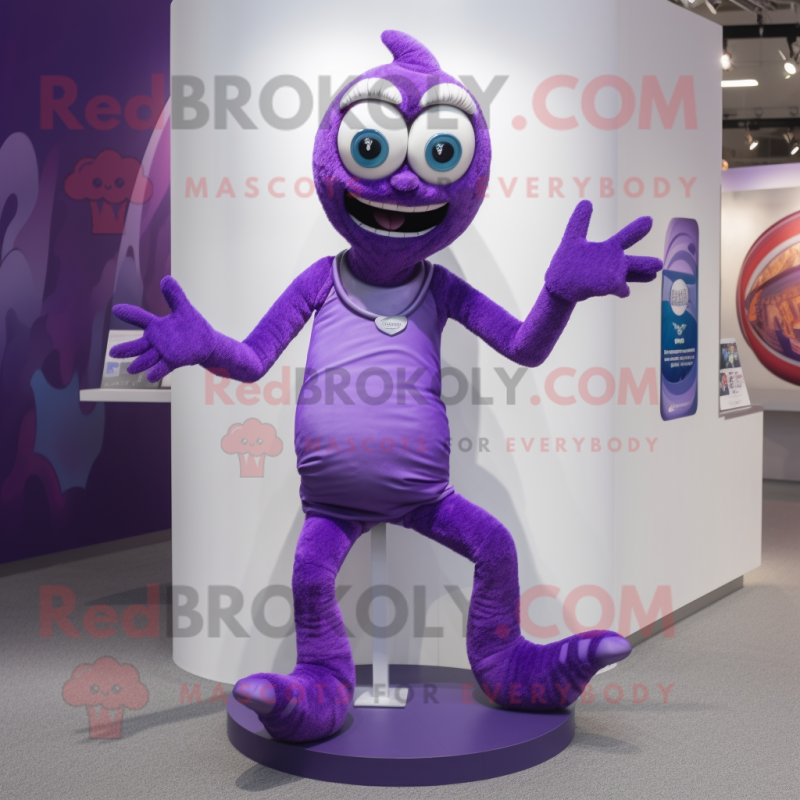 Purple Contortionist mascot costume character dressed with a Shorts and Necklaces