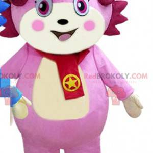 Mascote de personagem rosa, fantasia de criatura rosa -