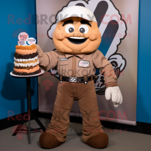 Tan Cupcake mascot costume character dressed with a Moto Jacket and Suspenders