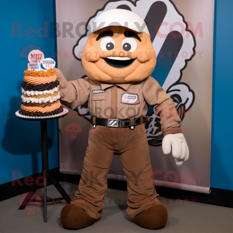 Tan Cupcake mascot costume character dressed with a Moto Jacket and Suspenders Tan Cupcake mascot costume character dressed with a Moto Jacket and Suspenders
