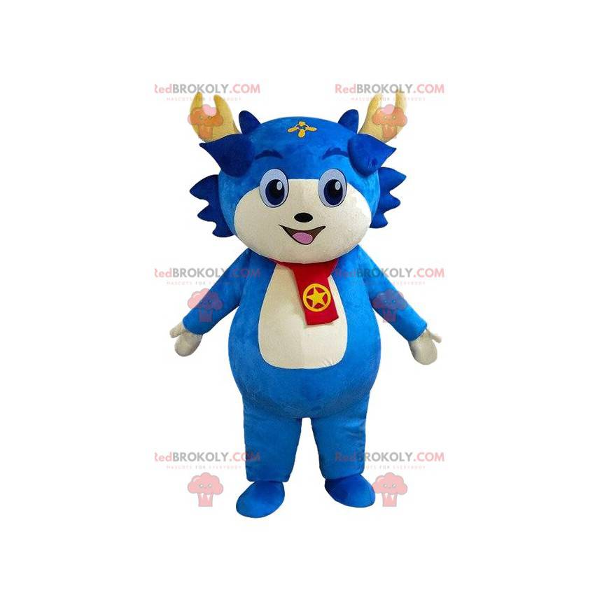 Mascote de personagem azul, fantasia de criatura azul -