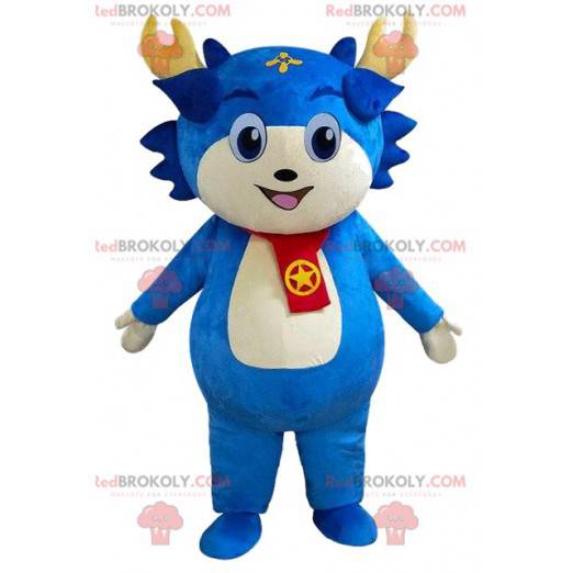 Mascote de personagem azul, fantasia de criatura azul -