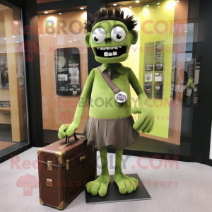 Olive Frankenstein'S Monster mascot costume character dressed with a Shift Dress and Briefcases
