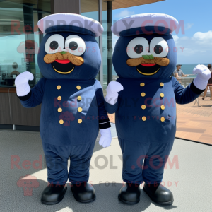 Navy Burgers mascot costume character dressed with a Jumpsuit and Hats