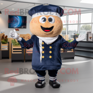 Navy Burgers mascot costume character dressed with a Jumpsuit and Hats