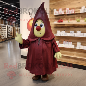 Maroon Pear mascot costume character dressed with a Coat and Shoe clips